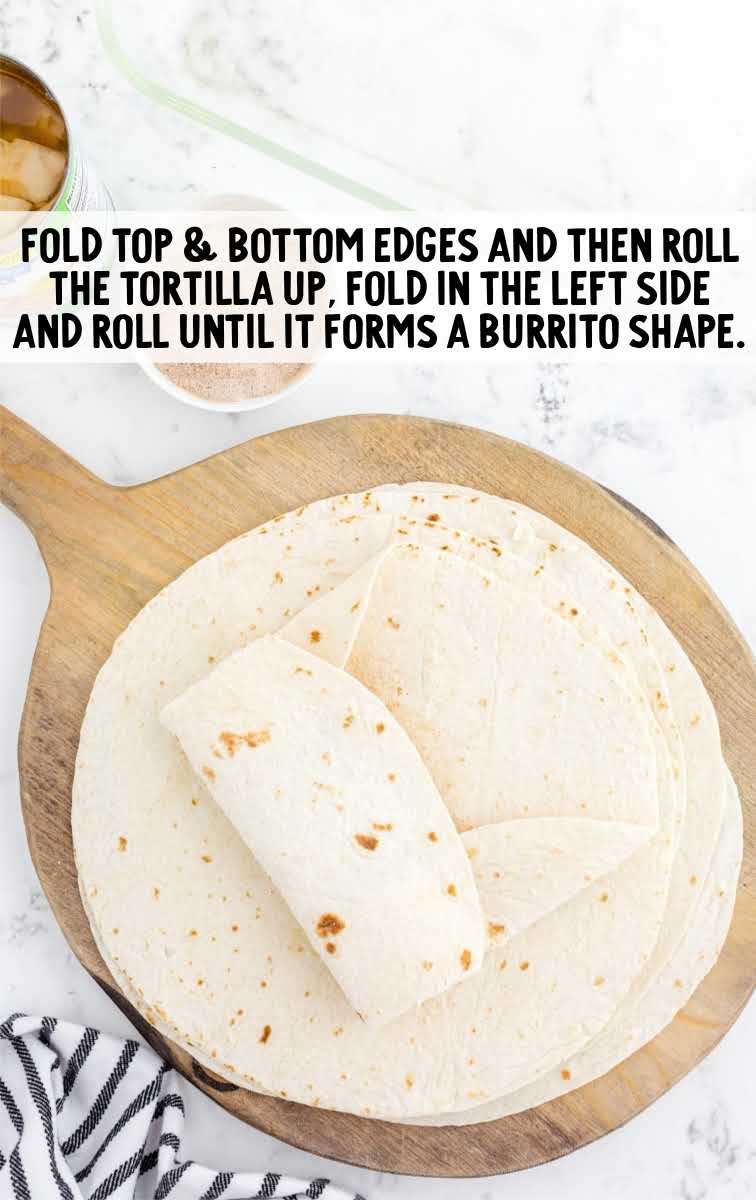 Apple Enchiladas process shot of tortilla being folded into burrito shape