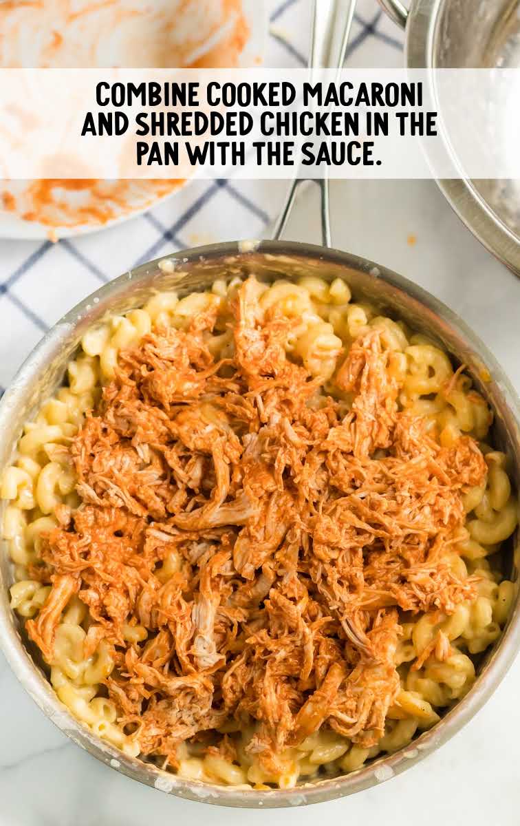 Buffalo Chicken Mac and Cheese process shot of ingredients in a pan