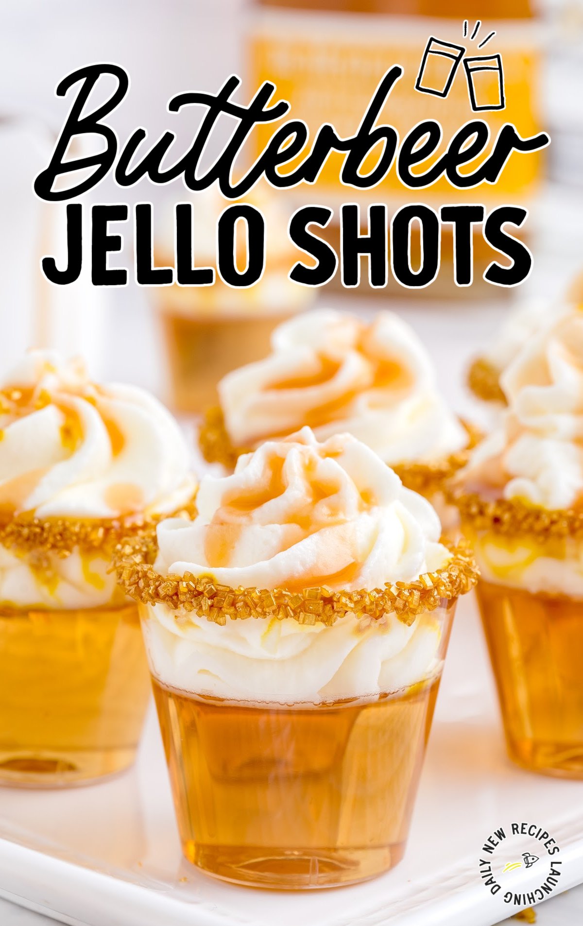 butterbeer jello shots on a serving platter.