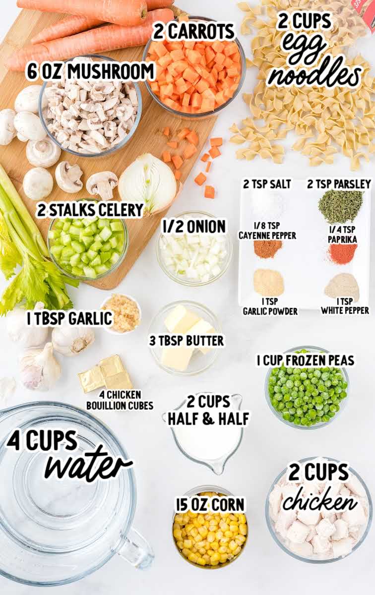 Chicken Pot Pie Noodles raw ingredients that are labeled