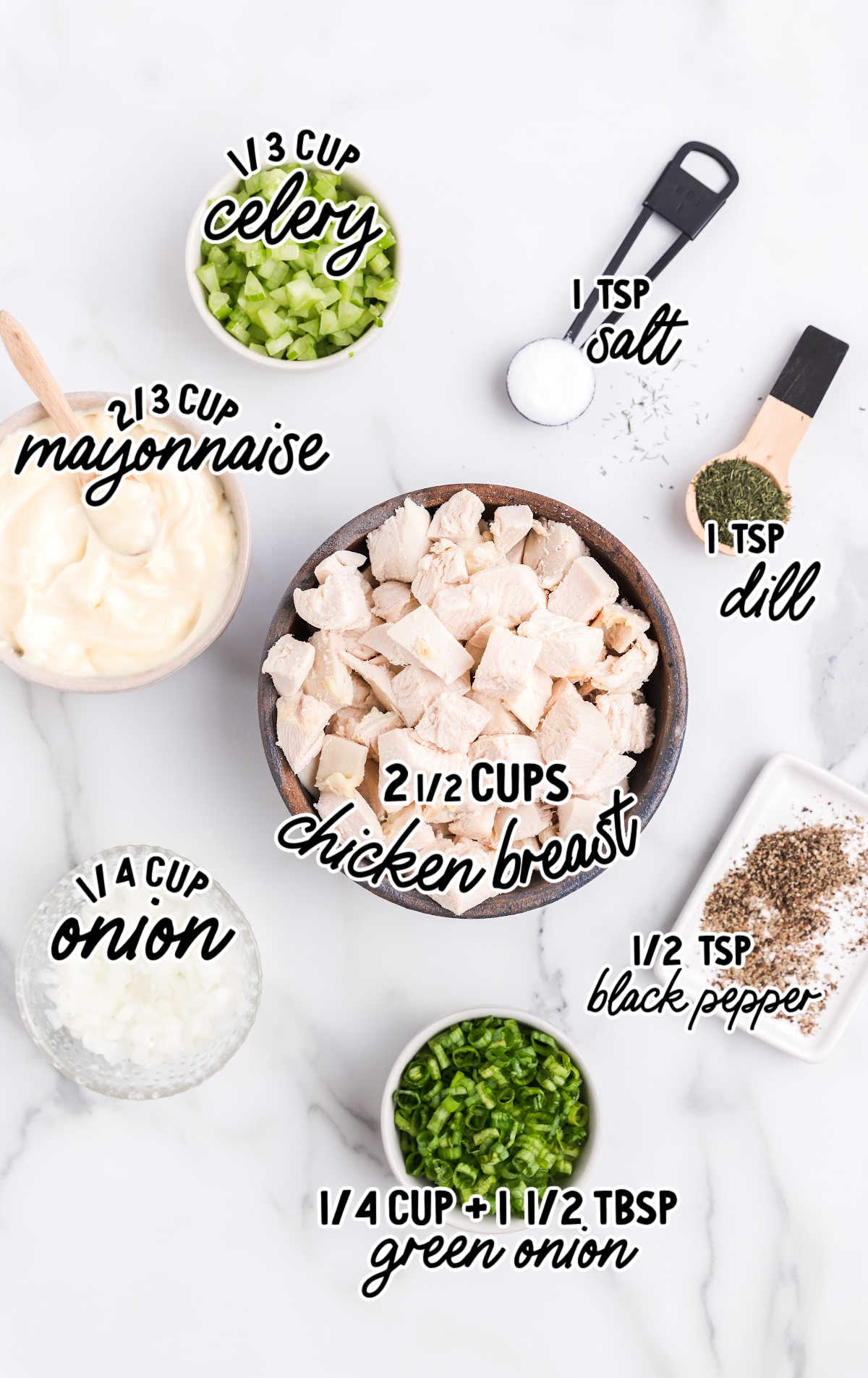 Chicken salad raw ingredients that are labeled