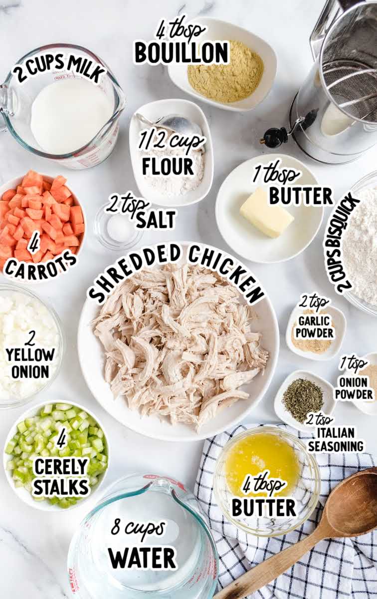 Chicken and Dumplings raw ingredients that are labeled