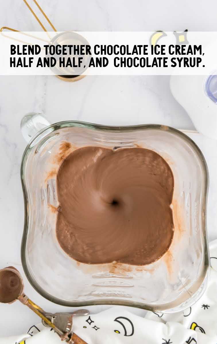 Chocolate Milkshake process shot of ingredients blended in a blender