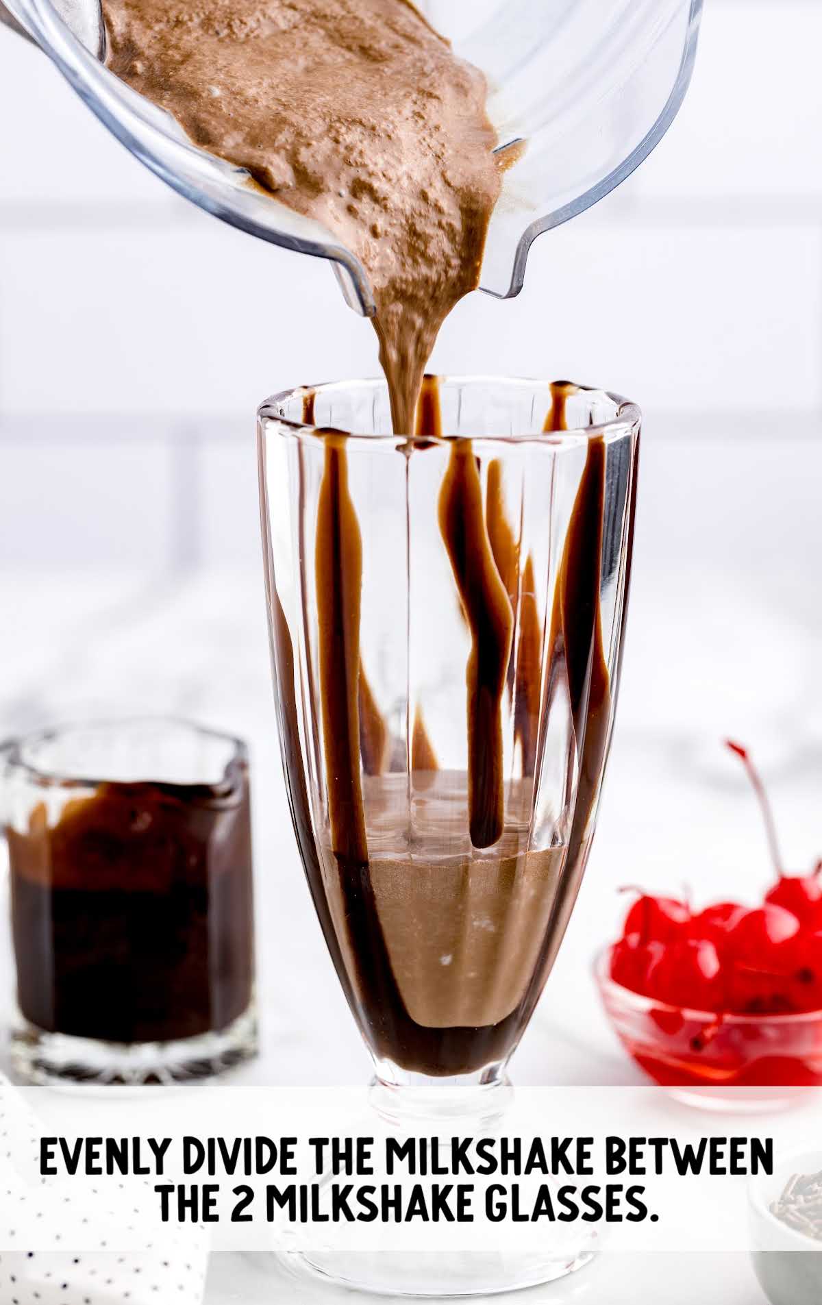 Chocolate Milkshake process shot of a tall glass filled with milkshake