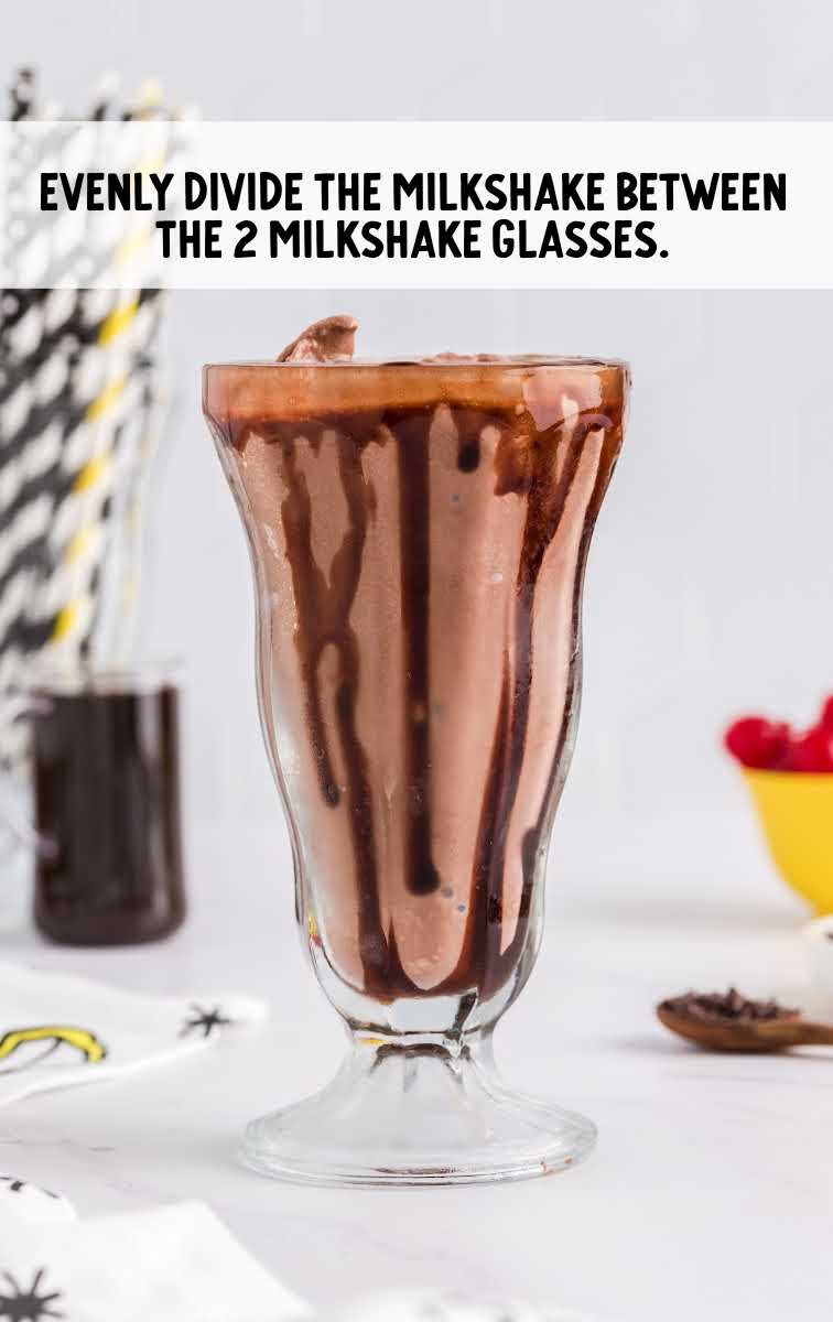 Chocolate Milkshake process shot of a tall glass filled with milkshake