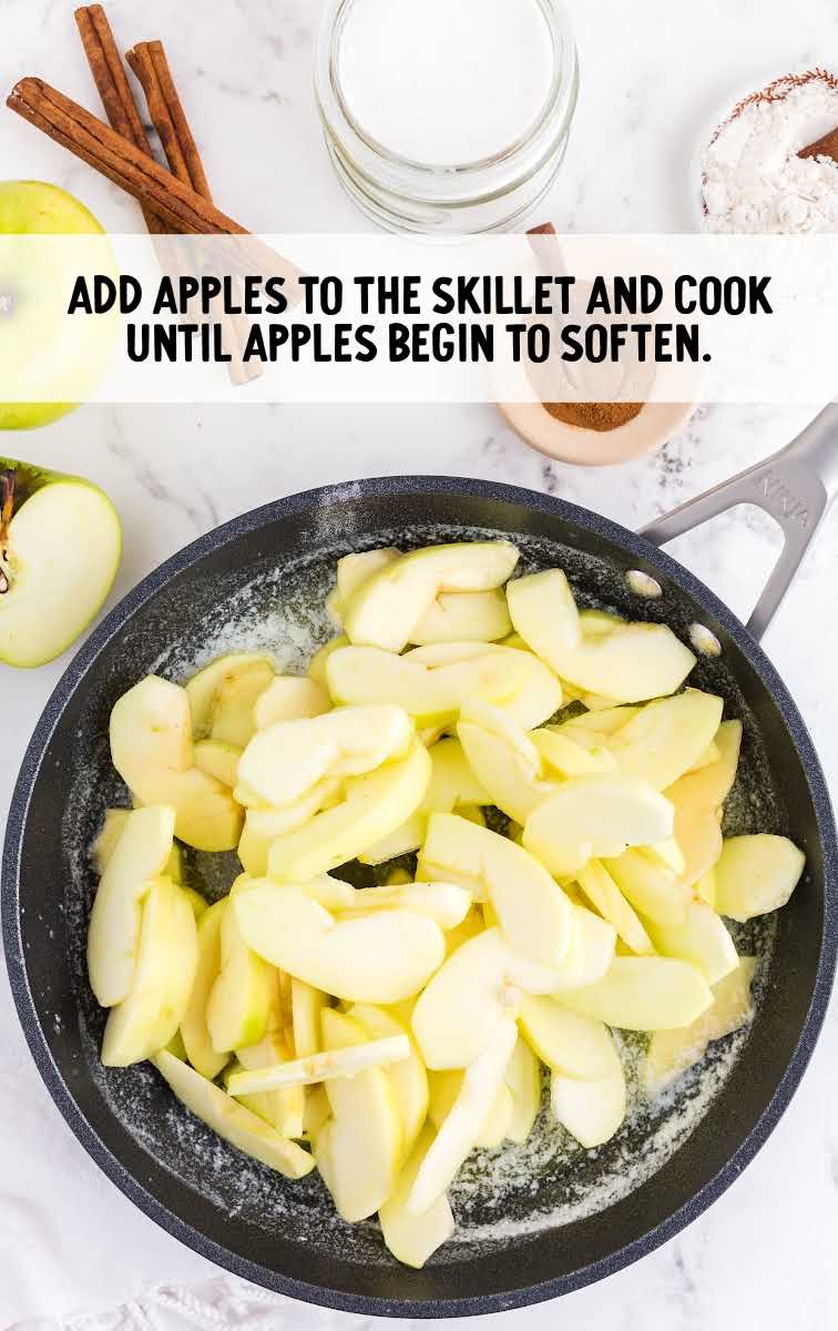 Fried Apples process shot of apple slices in a skillet