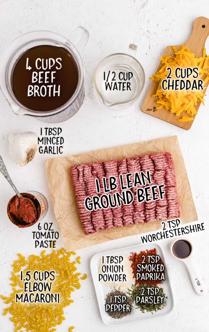 Homemade Hamburger Helper raw ingredients that are labeled