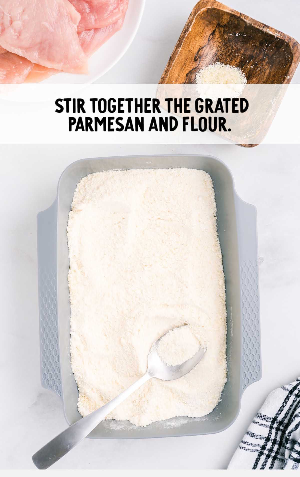 grated parmesan and flour in a pan