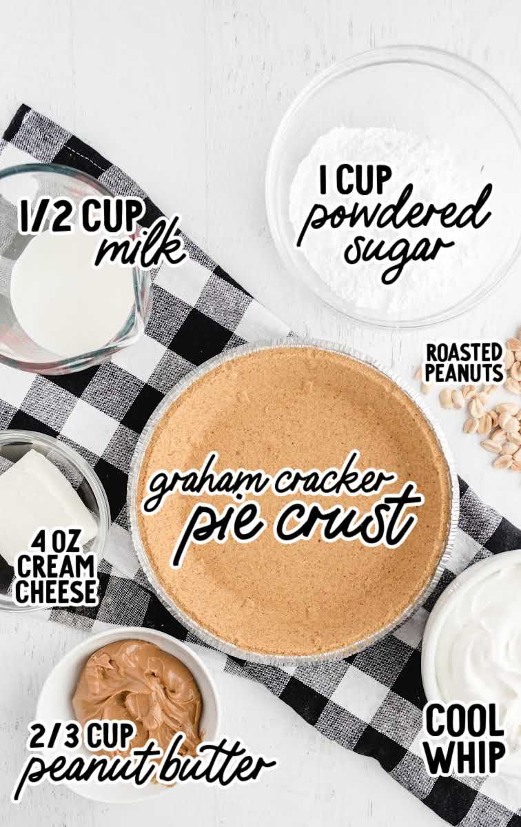 No Bake Peanut Butter Pie raw ingredients that are labeled