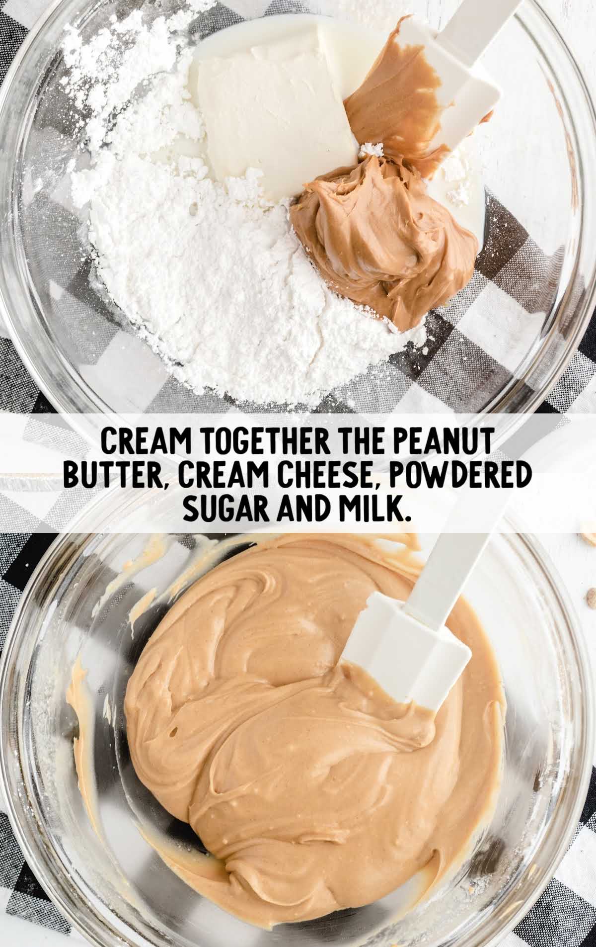 peanut butter, cream cheese, powdered sugar and milk creamed together