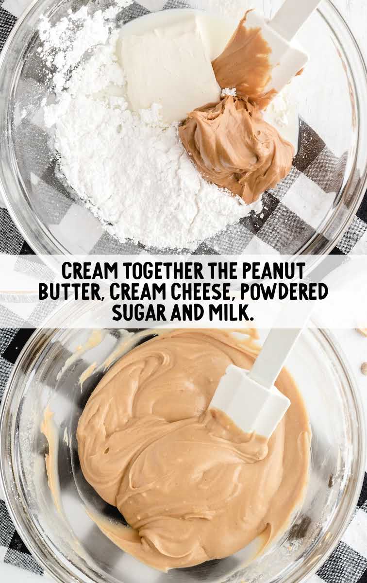 No Bake Peanut Butter Pie process shot of ingredients being mixed together in a bowl