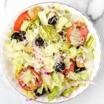 close up overhead shot of a bowl of Olive Garden Salad Recipe