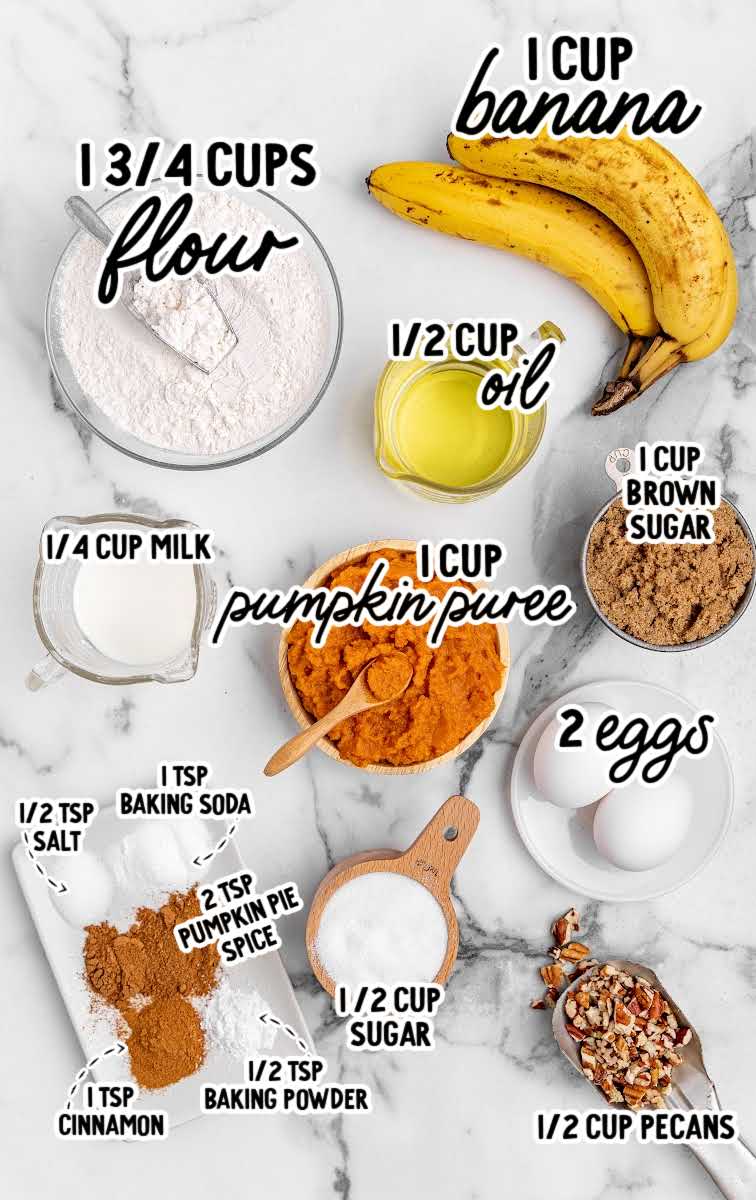 Pumpkin Banana Bread raw ingredients that are labeled