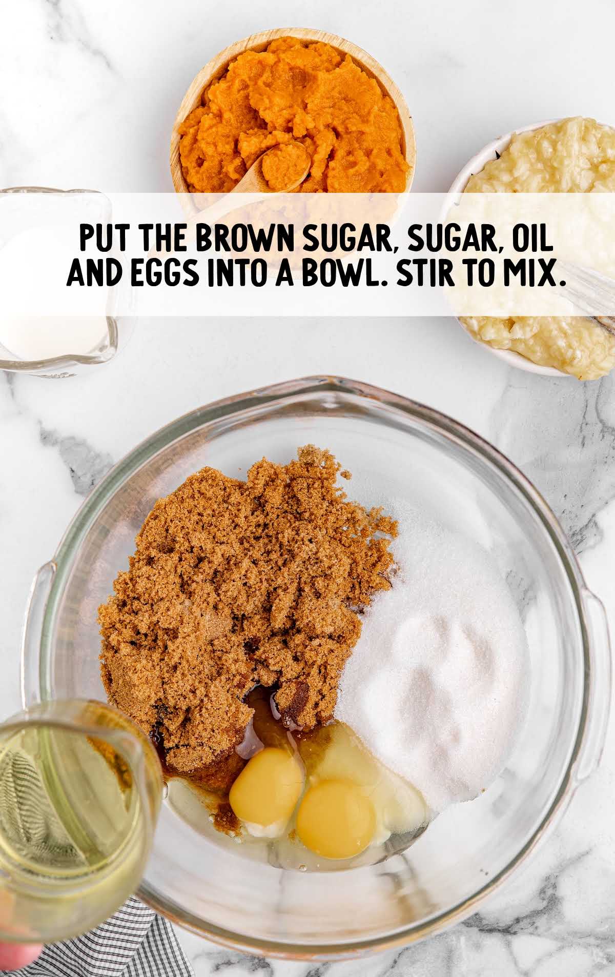 brown sugar, sugar oil, and egg mixed together