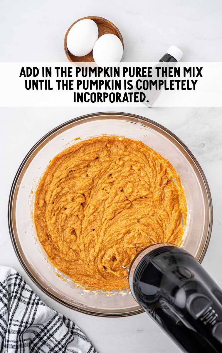 Pumpkin Cookies with Cream Cheese Frosting process shot of ingredients blended together in a bowl