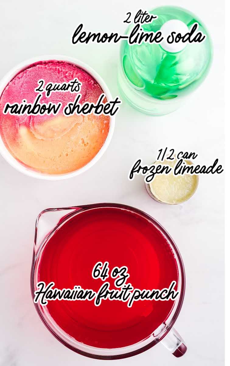 Rainbow Sherbet Punch raw ingredients that are labeled