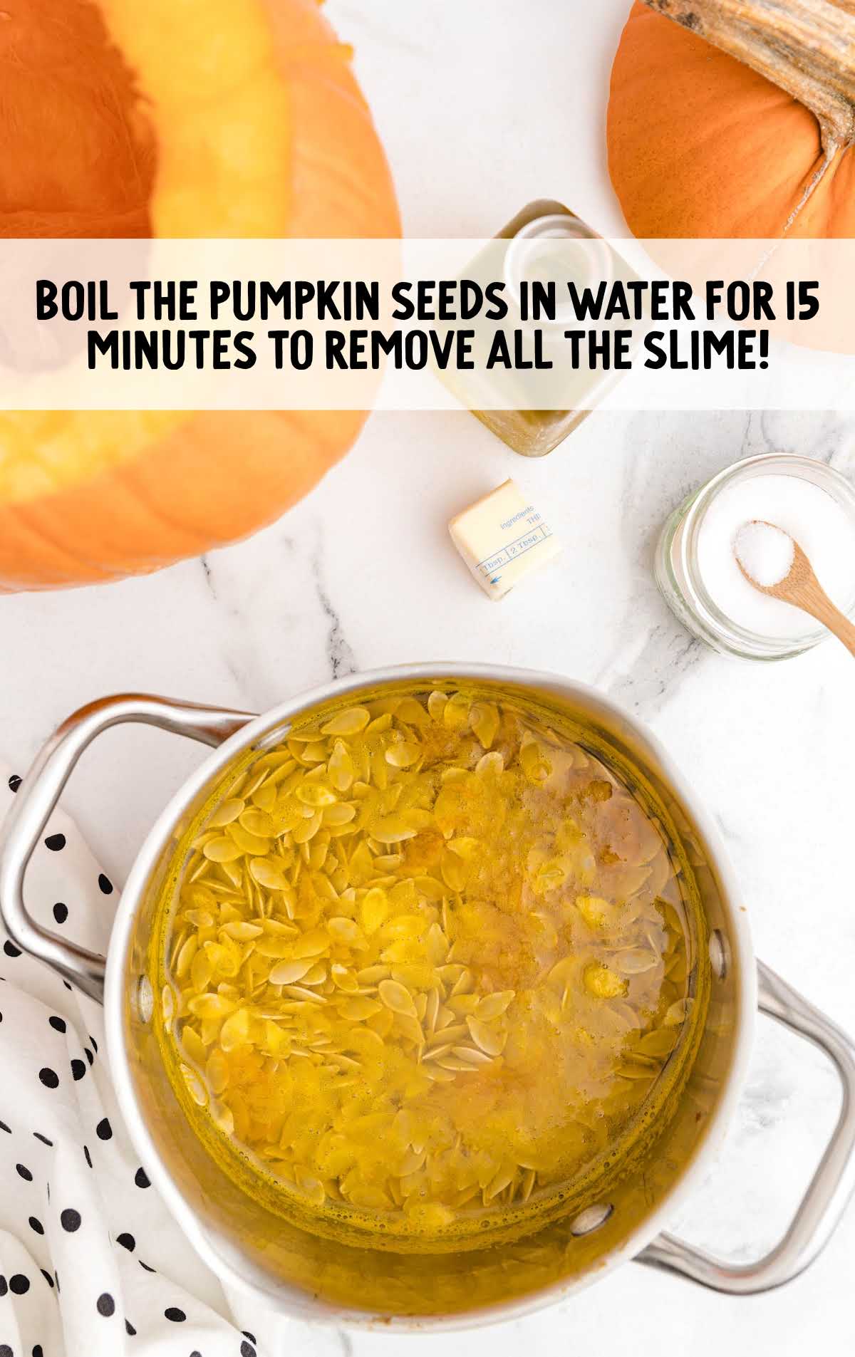 pumpkin seeds in a pot of water