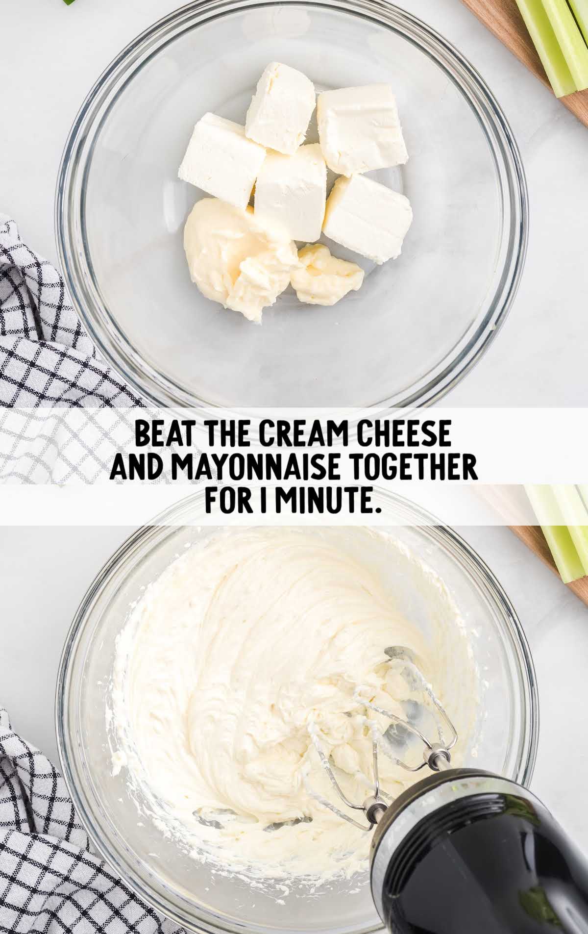 cream cheese and mayonnaise combined in a bowl