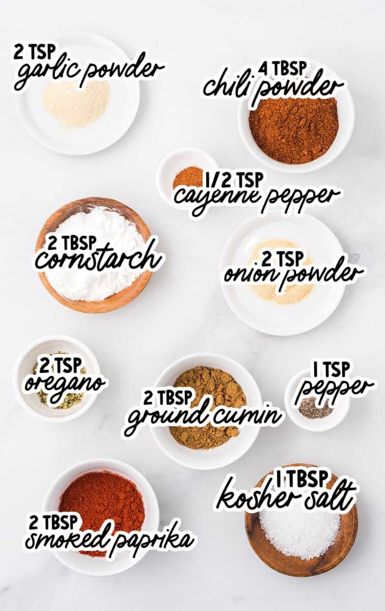 Taco Seasoning raw ingredients that are labeled