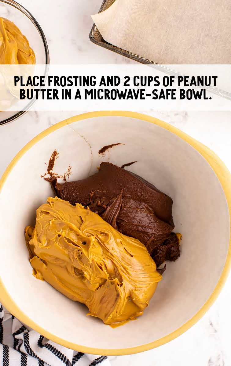 frosting and peanut butter placed ina microwave 