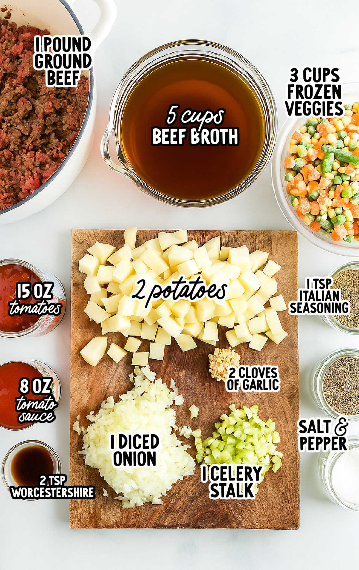 raw ingredients of hamburger soup