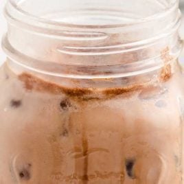 close up shot of a glass of iced mocha