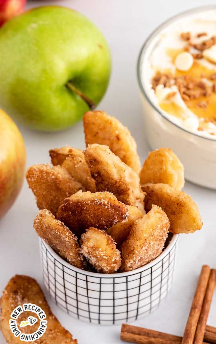 close up shot of Apple Fries in a container