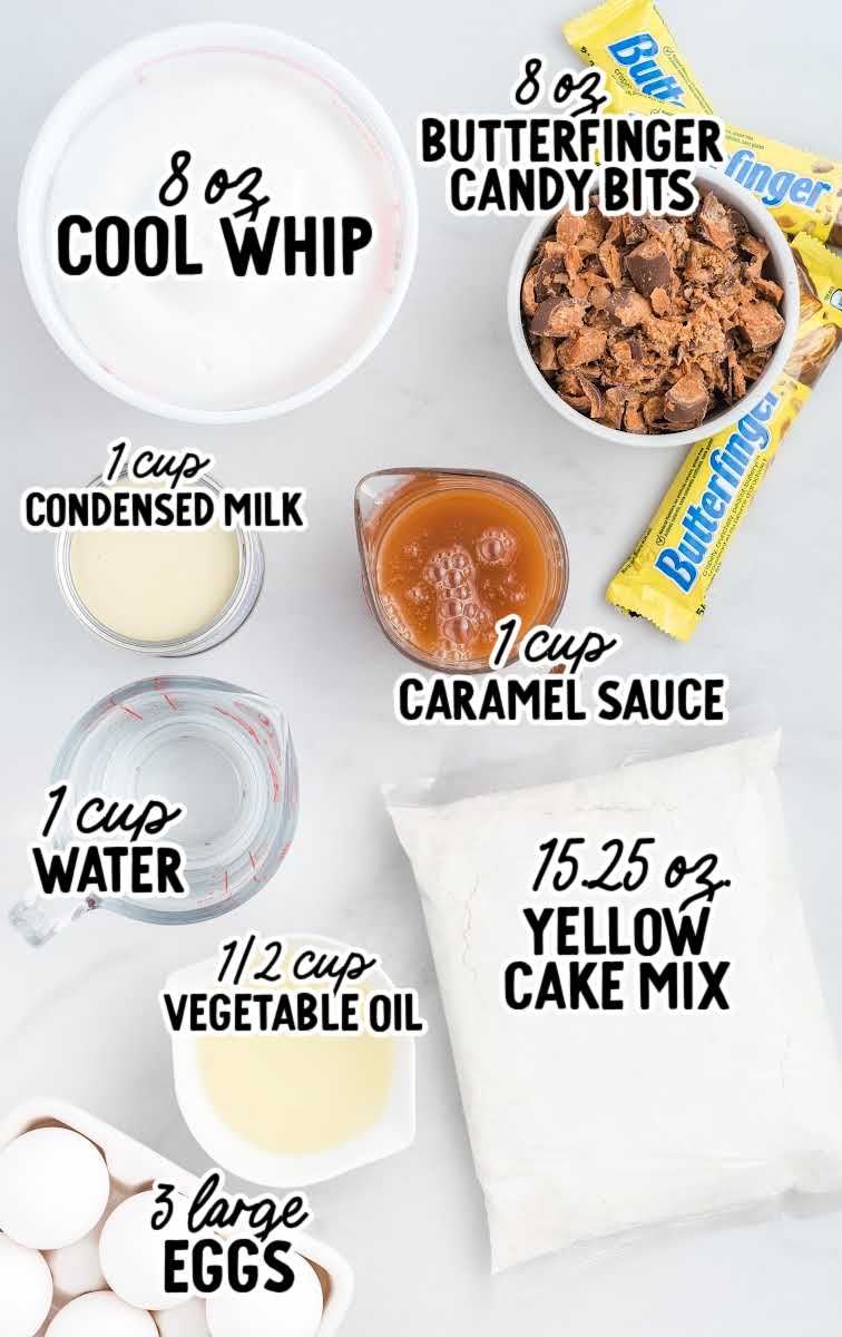 Butterfinger Cake raw ingredients that are labeled