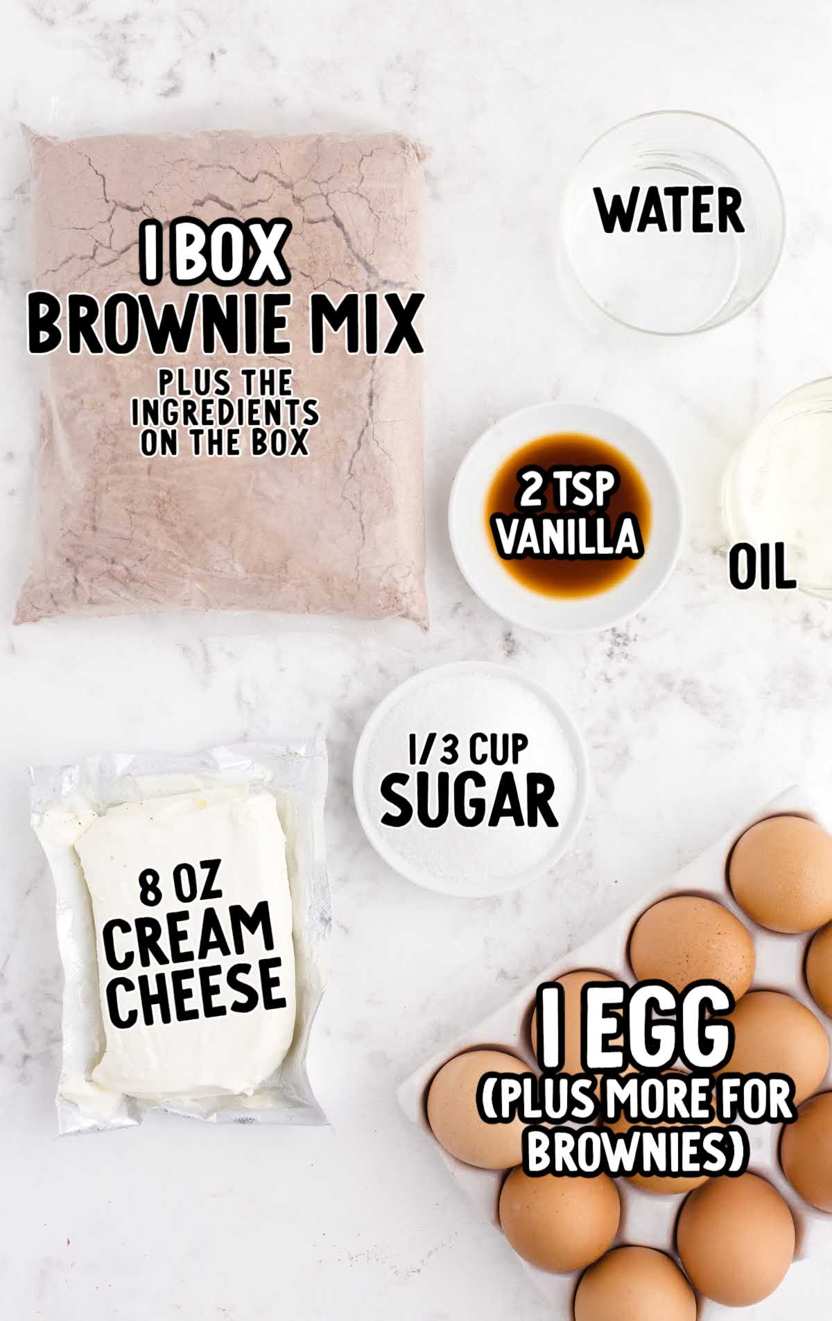Cheesecake Brownies raw ingredients that are labeled