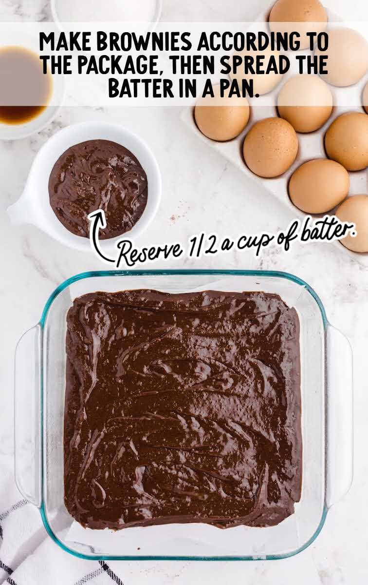 brownie mix spread in a pan