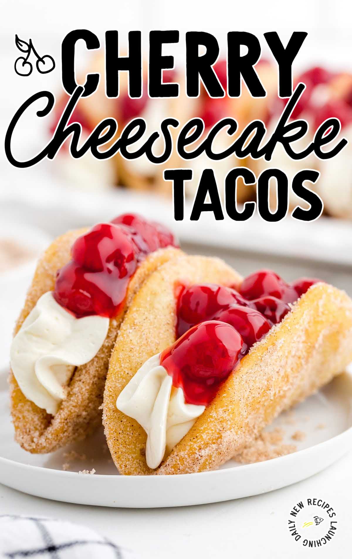close up shot of Cherry Cheesecake Tacos on a plate