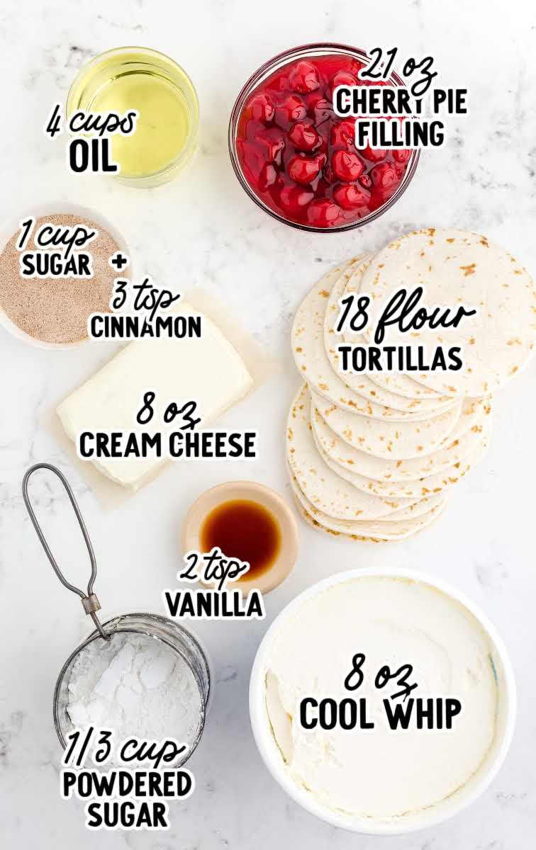 Cherry Cheesecake Tacos raw ingredients that are labeled