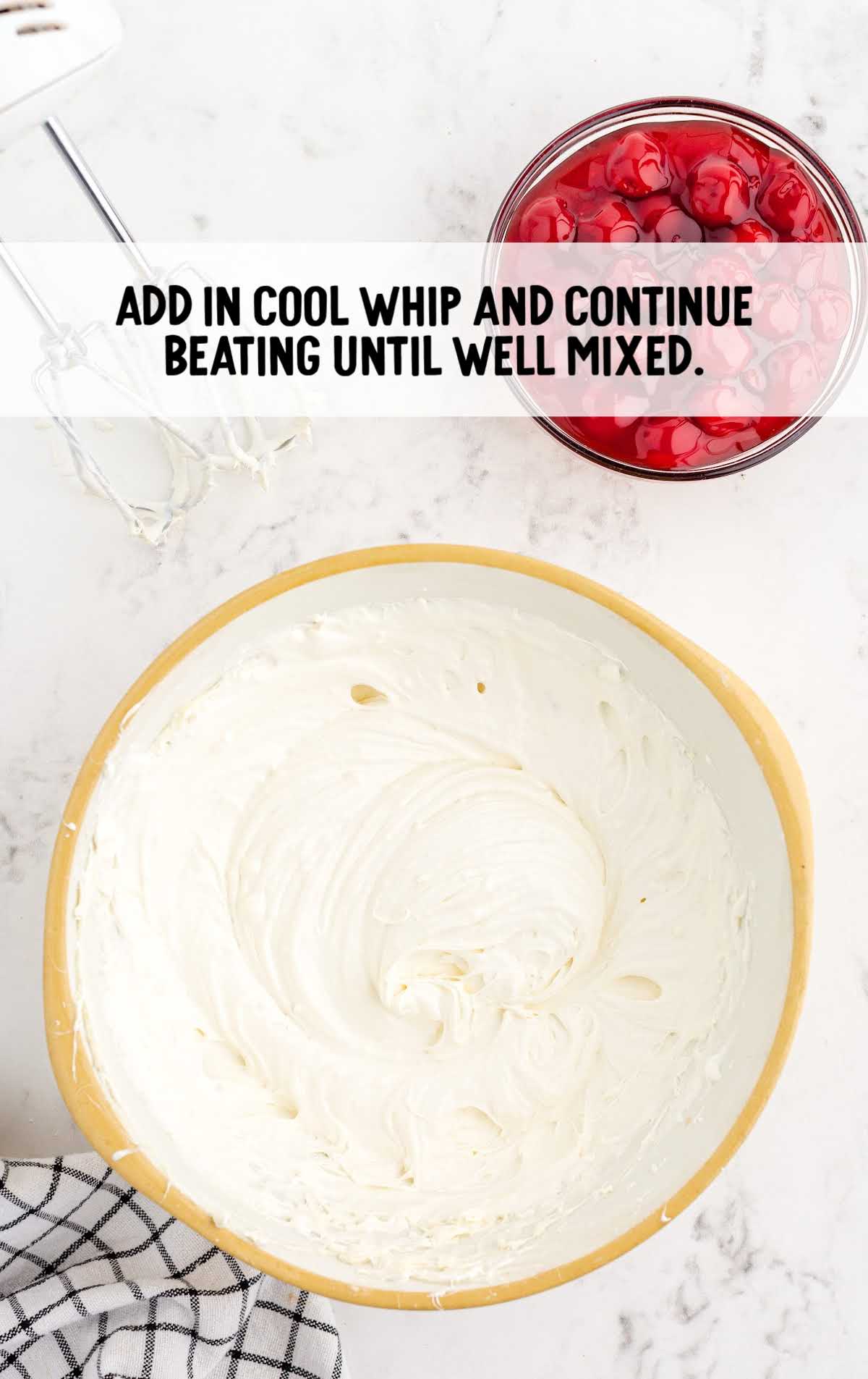 cool whip added to the cream cheese mixture