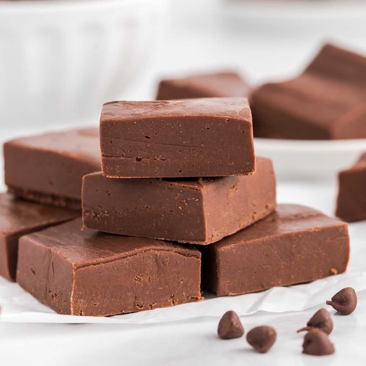 Chocolate Fudge stacked on top of each other