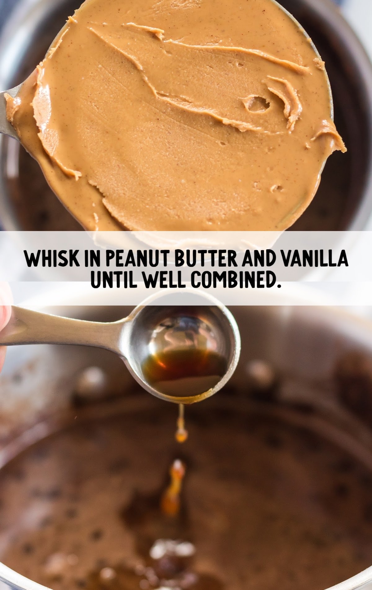 peanut butter and vanilla being added to the pot