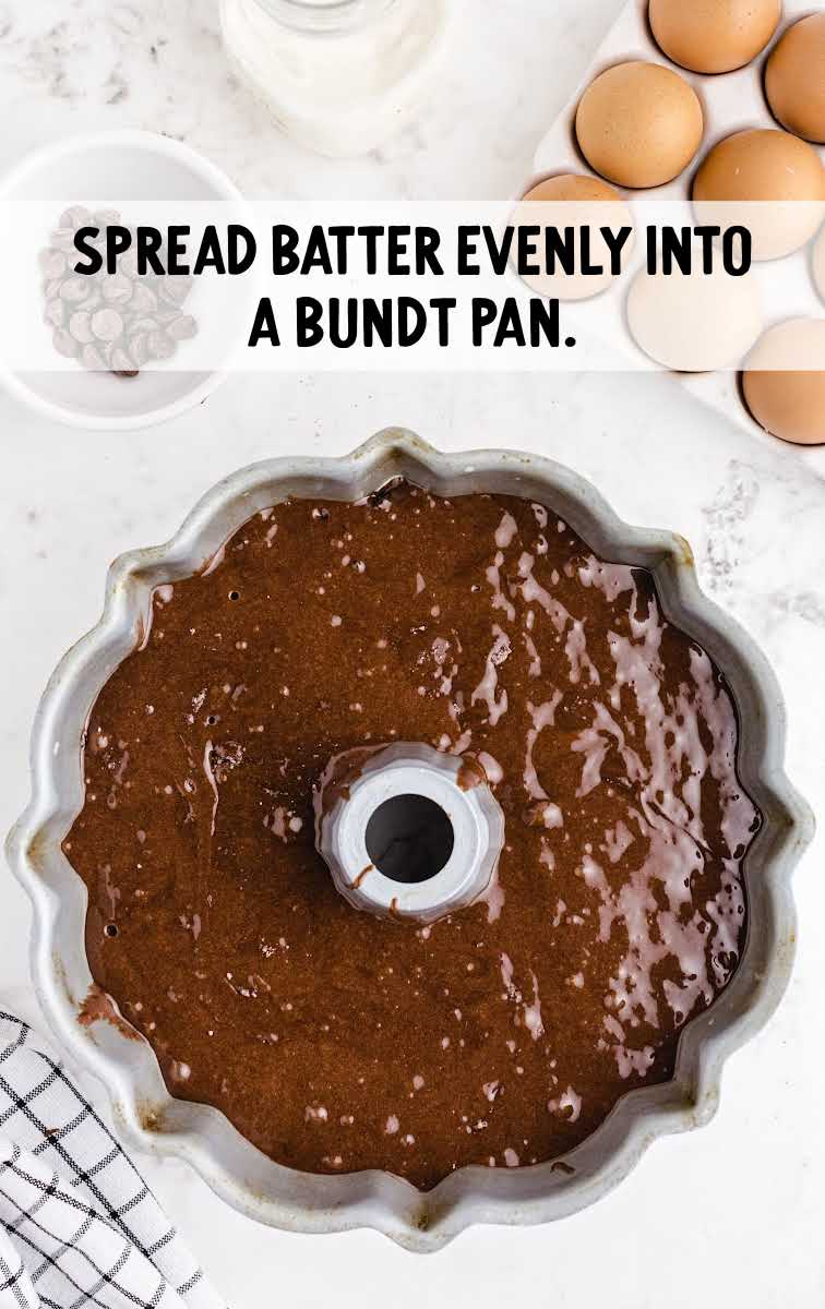cake batter poured into a bundt pan