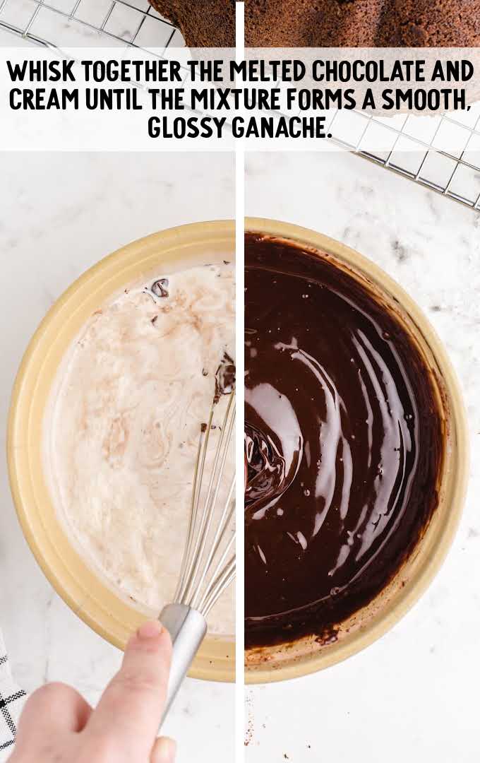 ganache ingredients being whisked together in a bowl