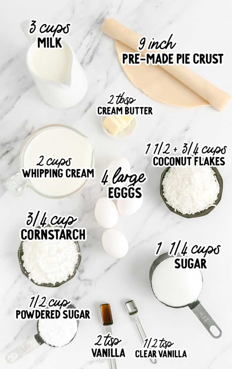 Coconut Cream Pie raw ingredients that are labeled