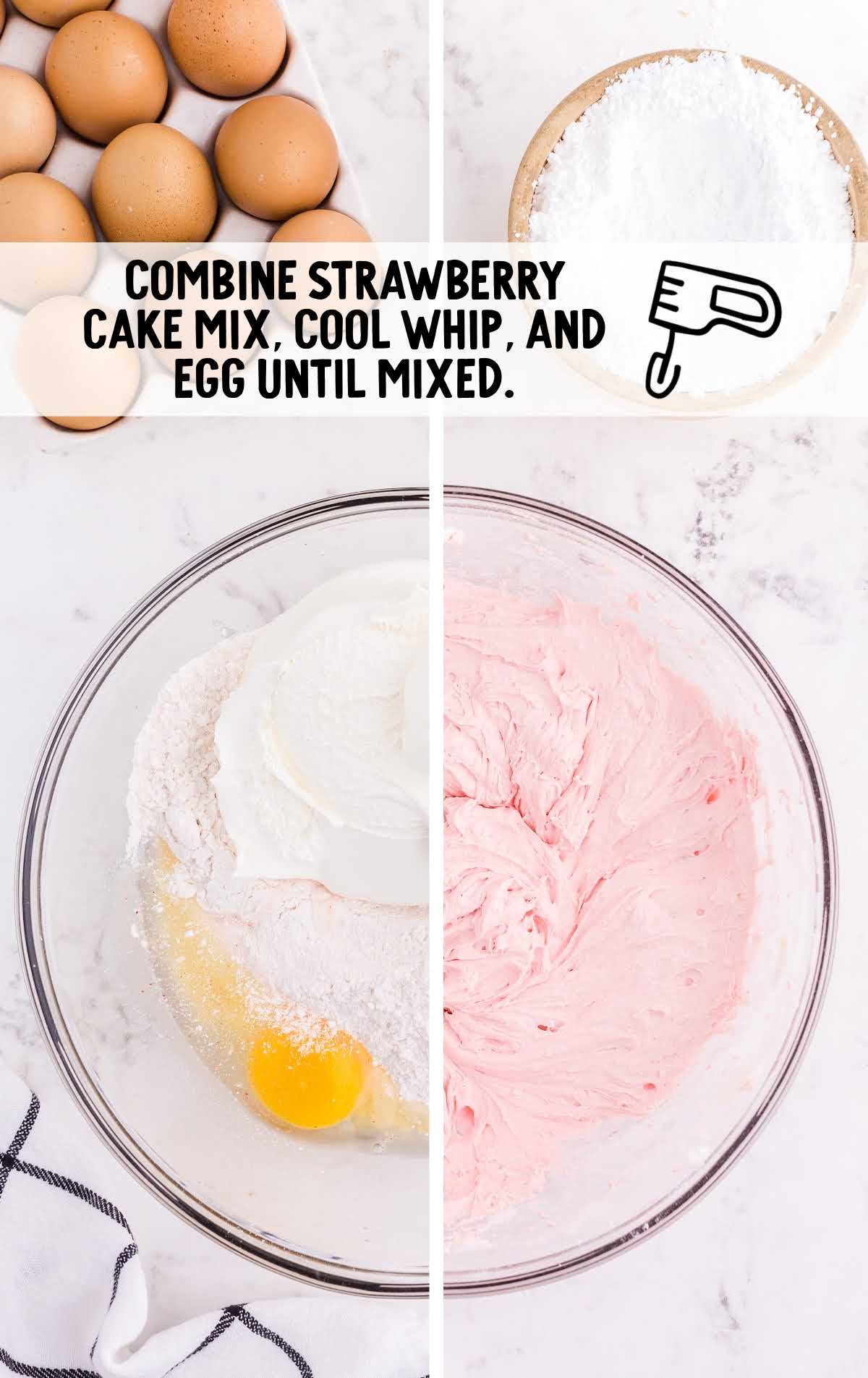 strawberry cake mix, cool whip, and egg combined