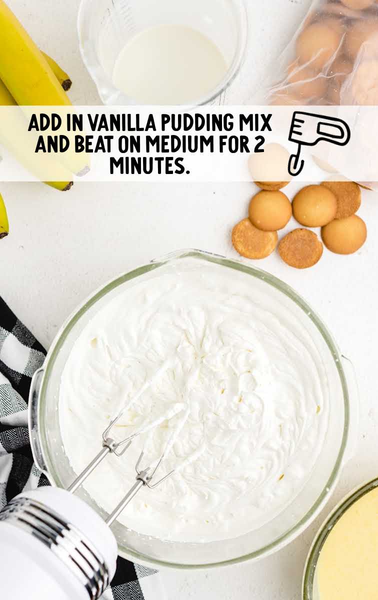 copycat magnolia banana pudding process shot of ingredients blended in a bowl
