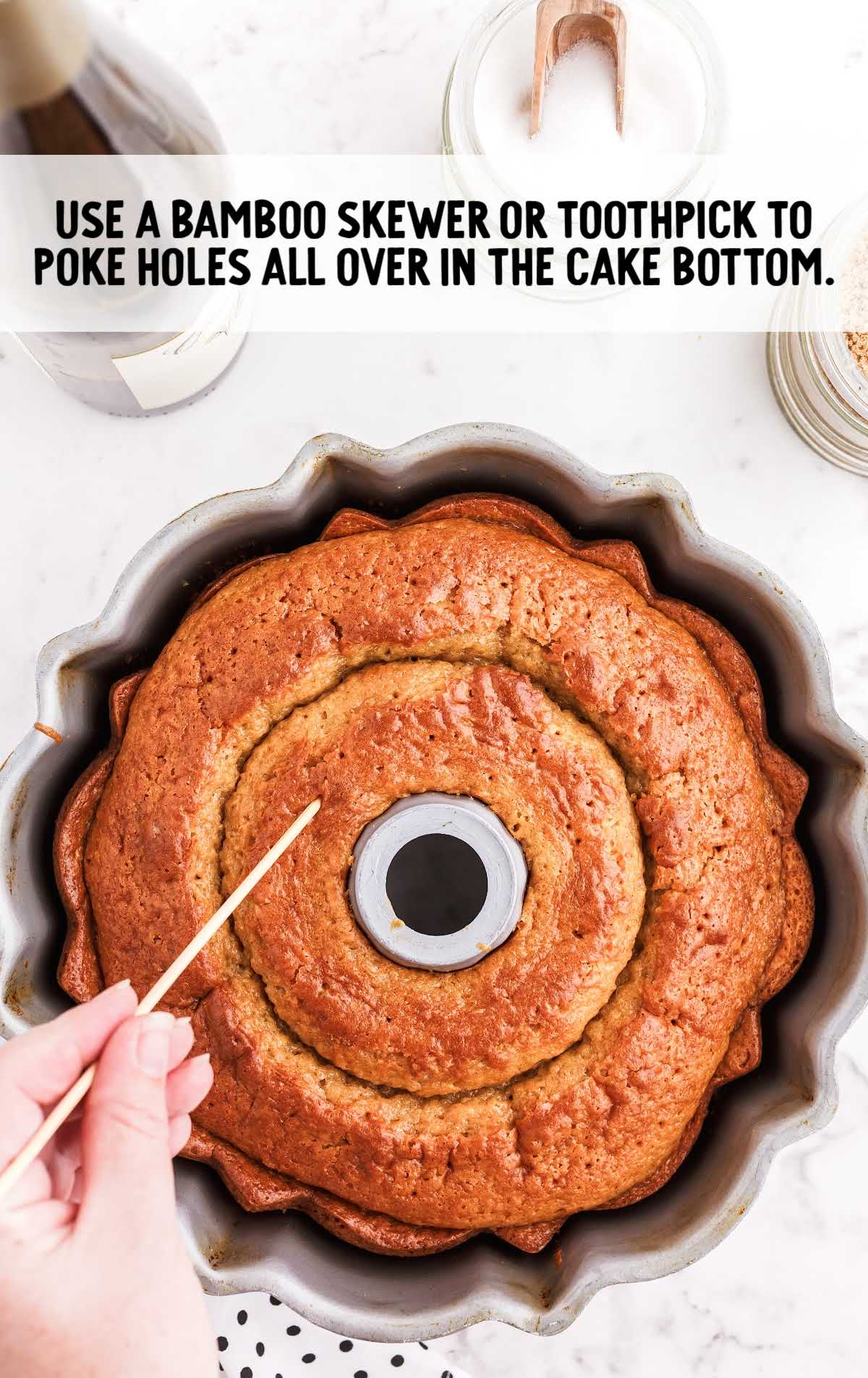 poke holes on the cake bottom