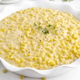 close up shot of Creamed Corn in a bowl