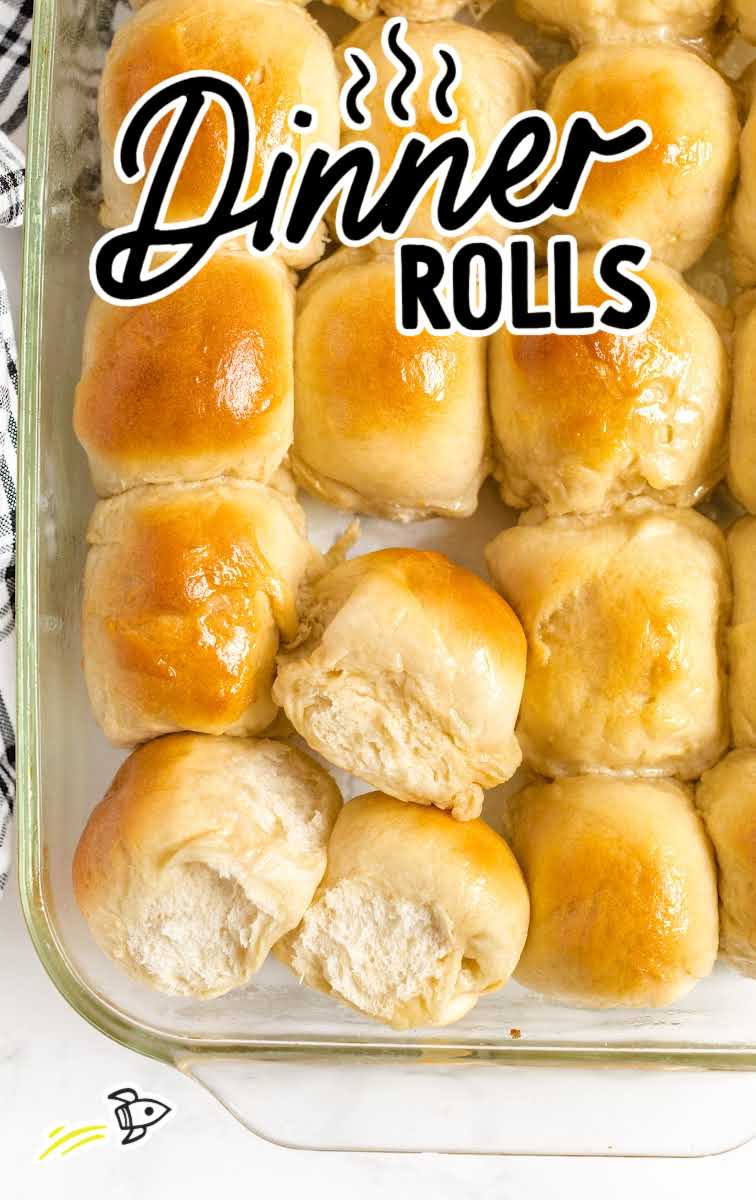 close up overhead shot of Dinner Rolls in a baking dish