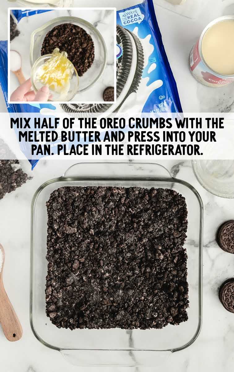 oreo crumbs and butter in a pan