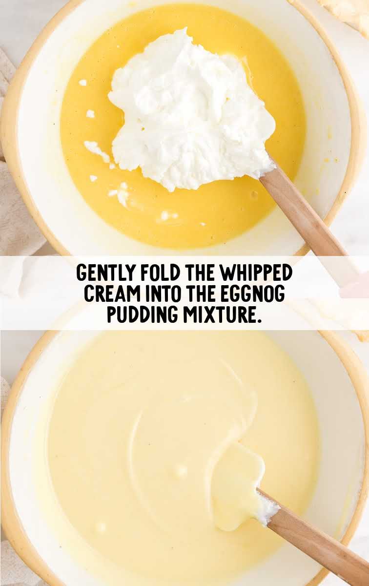 eggnog pie process shot of ingredients folded together in a bowl