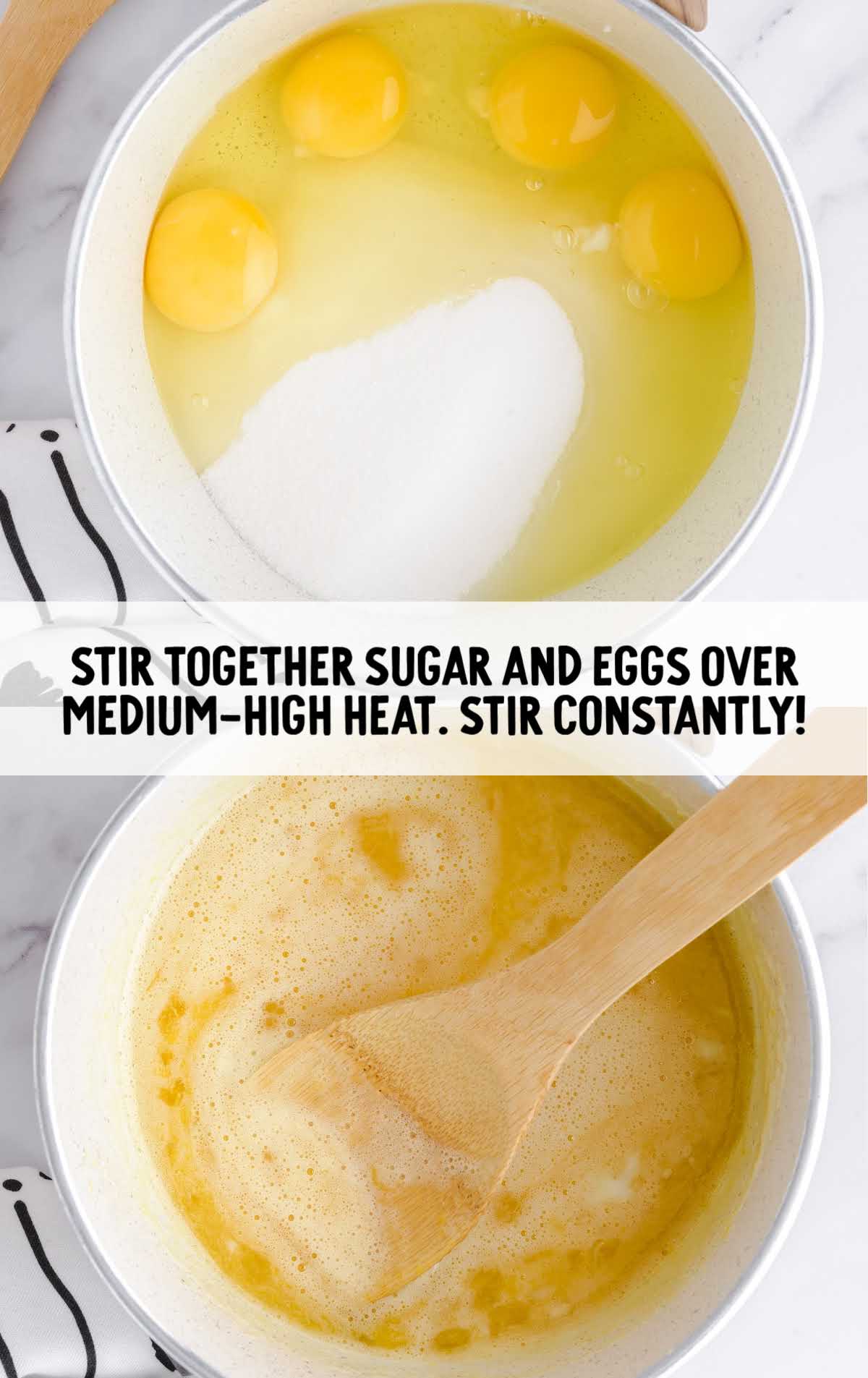 sugar and eggs stirred together and cooked in a pot