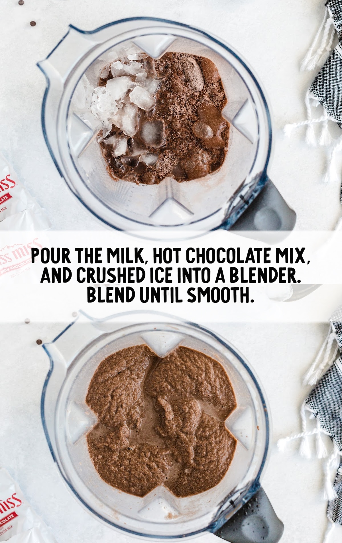 Frozen Hot Chocolate process shot of ingredients blended in a blender