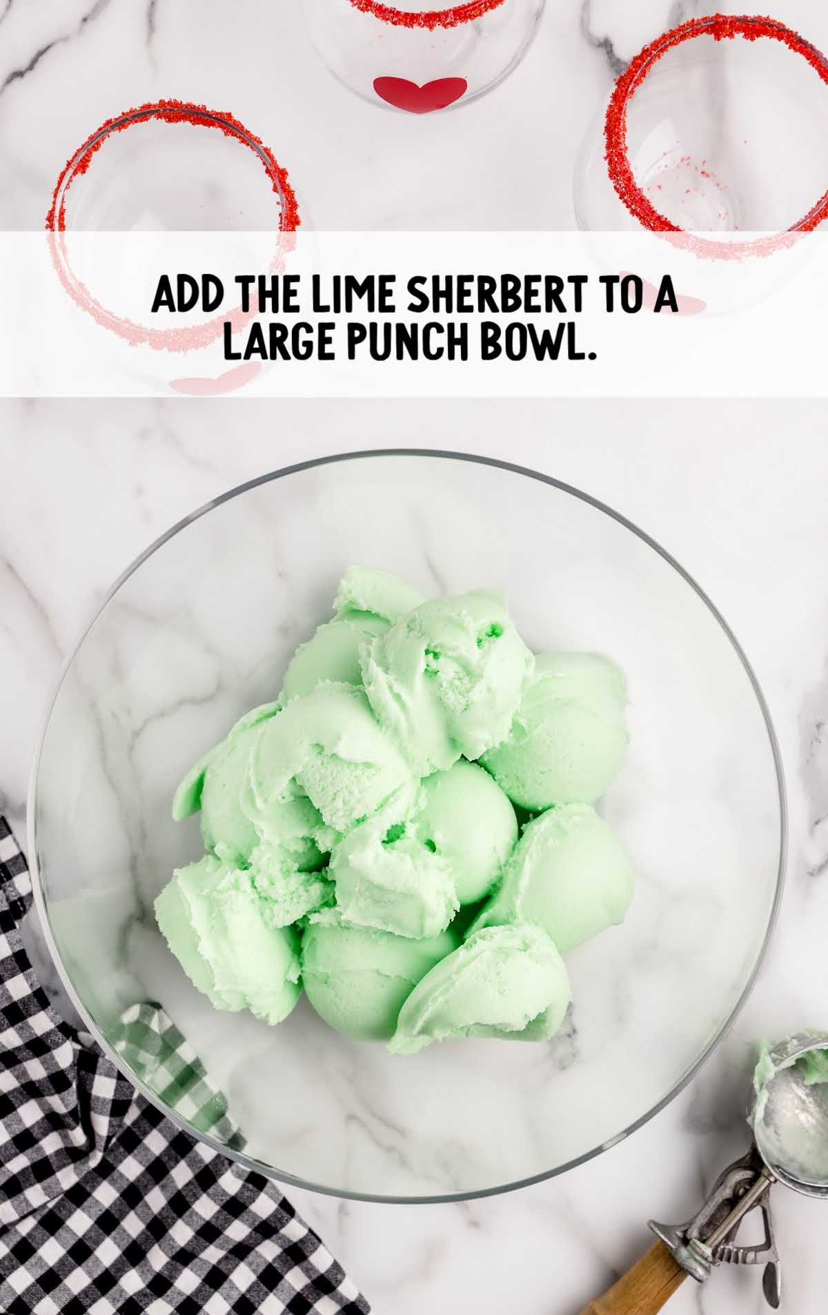 lime sherbet in a large punch bowl