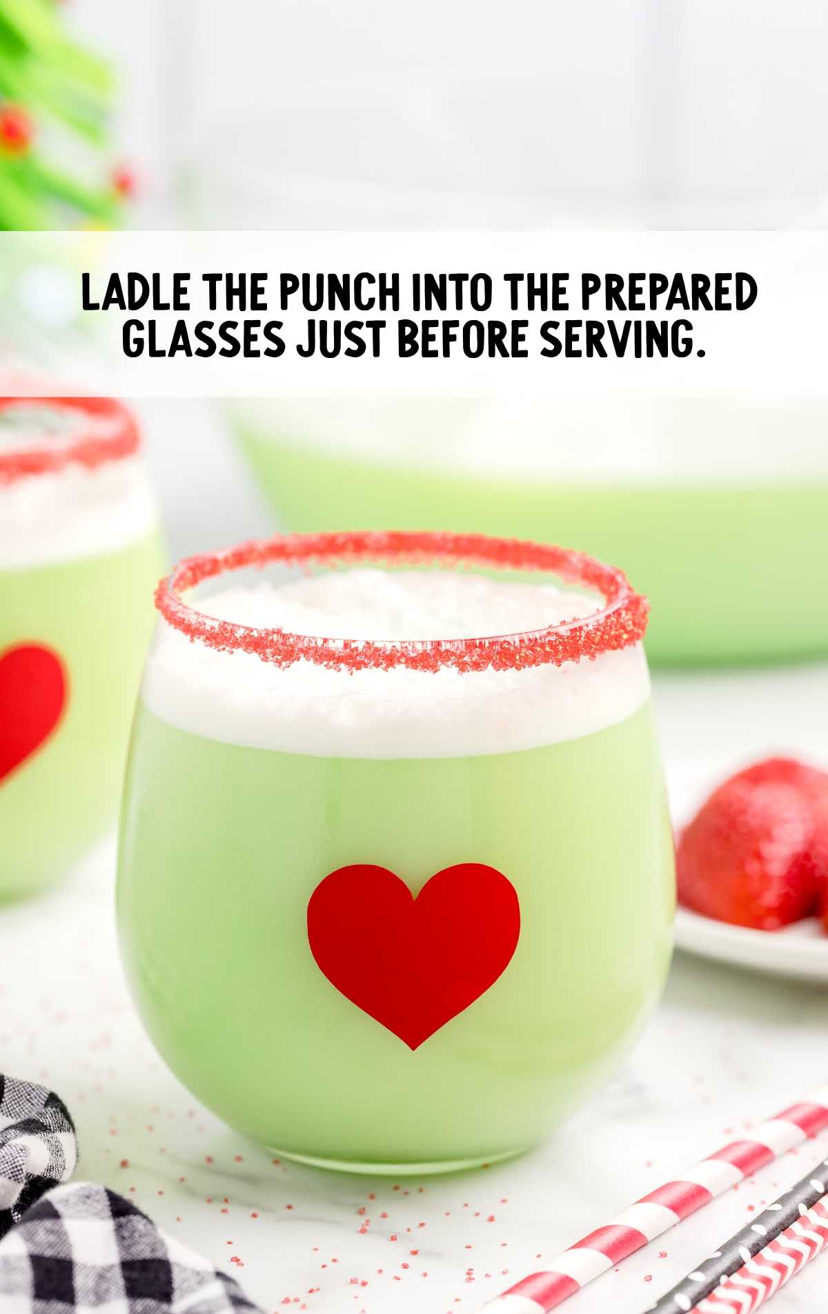 Grinch Punch poured into a glass