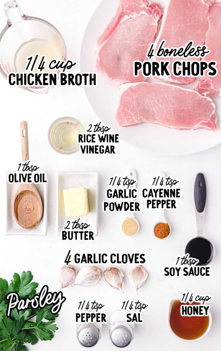 Honey Garlic Pork Chops raw ingredients that are labeled